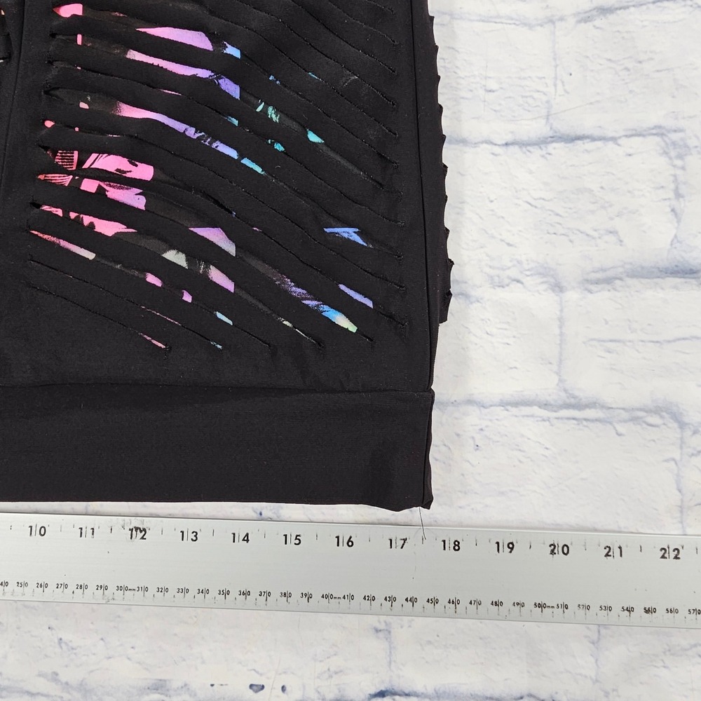 Costume Gallery Cut Out Graphic Top Womens M Black Neon Grunge Festival Lycra - Picture 3 of 9